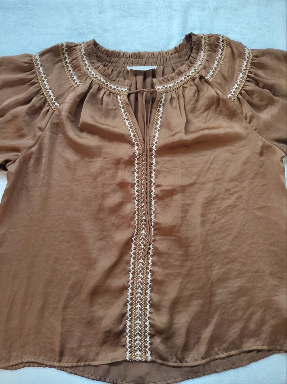 Lucky Brand Brown Embroidered Peasant Top
